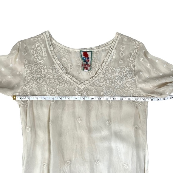 Johnny Was Boho Cream Ivory Lace Embroidered Eyelet Tunic 3/4 Sleeve Dress XS - Picture 12 of 15